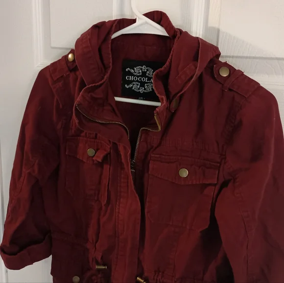 Chocolate. Burgundy color lightweight full zip casual jacket. Small. - Picture 5 of 7